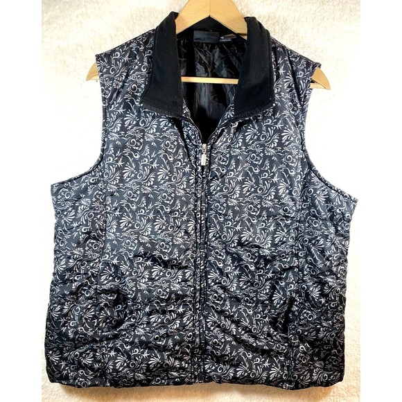 Jane Ashley Zipper Vest Quilted Jacket White‎ Black Pockets Lined Polyester 2X - Picture 1 of 10